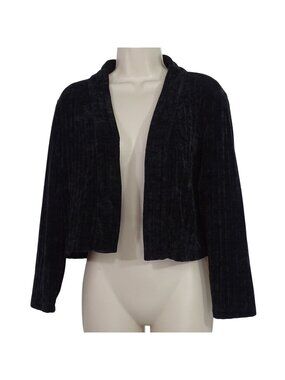 Calvin Klein Black Jacket Open Front Women Size L Plush Textured Long Sleeve